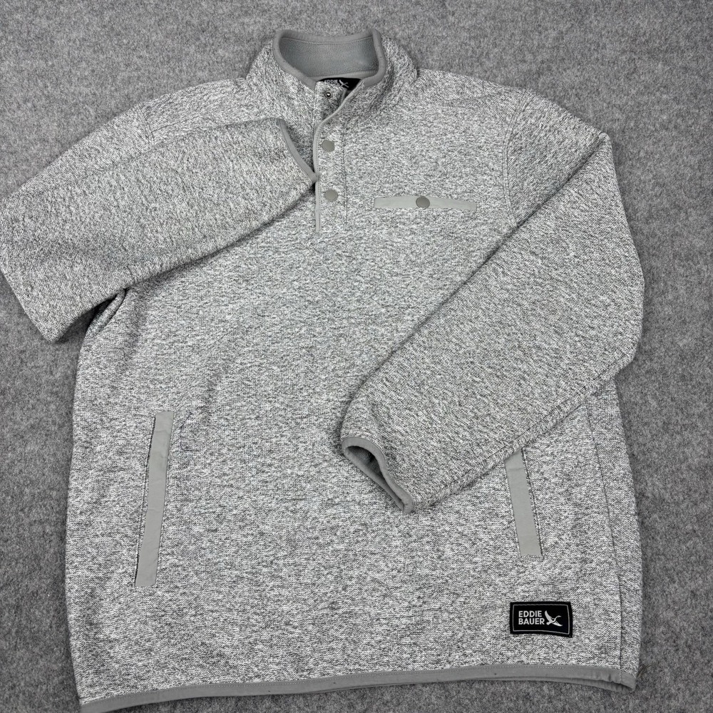 Eddie Bauer Pullover Mens Small Gray 1/4 Button Sweater Fleece Casual Outdoors - Picture 2 of 12